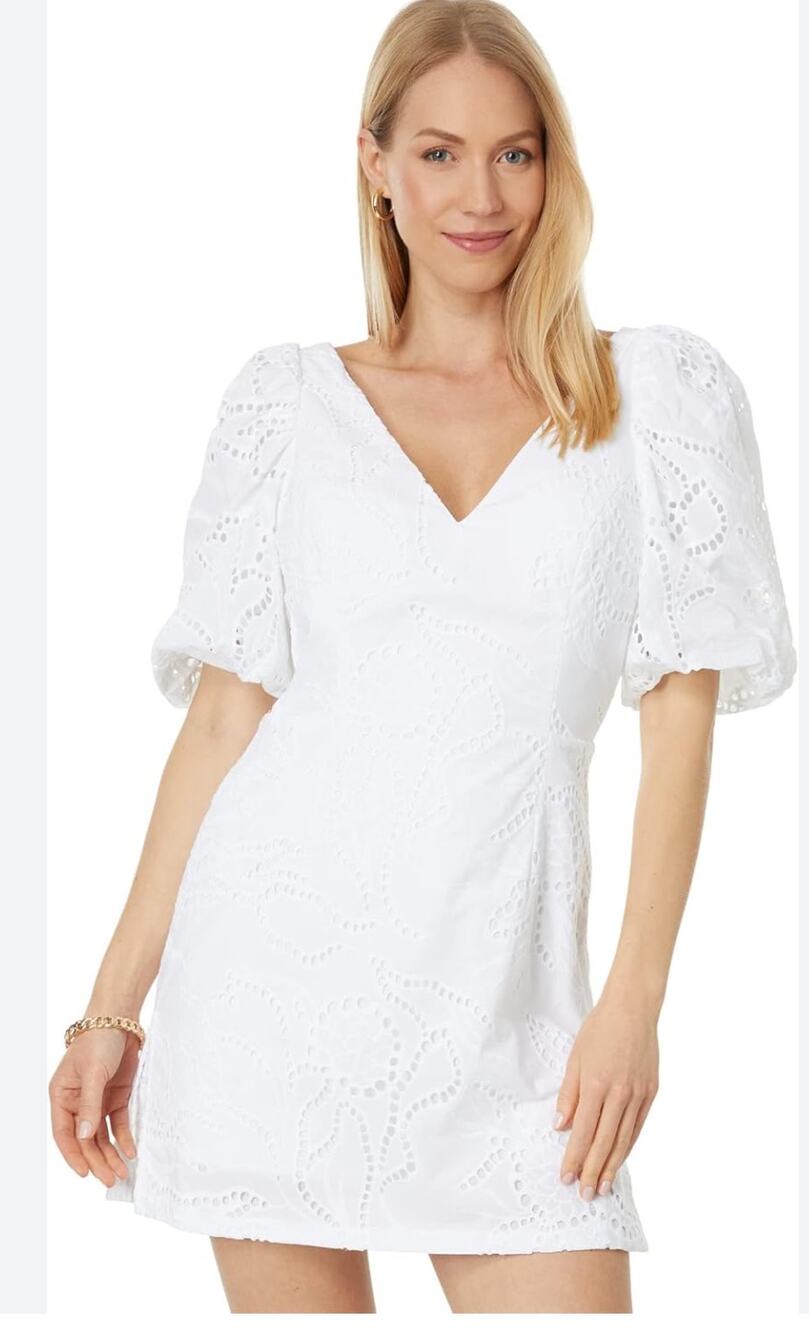 Lilly Pulitzer Celestina V Neck Romper White Eyelet Vine Print 6